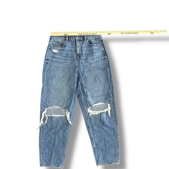 American Eagle Mom Jeans Women’s 10 Long Blue High Rise Distressed Ripped Knees - Picture 3 of 10
